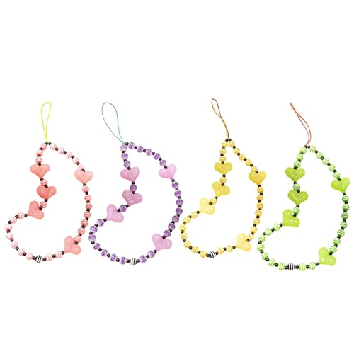 Staqlo 4PCS Handmade Heart Beads Phone Charm - Cute Colorful Phone Bracelet Lanyards and Wrist Straps zlax-1245