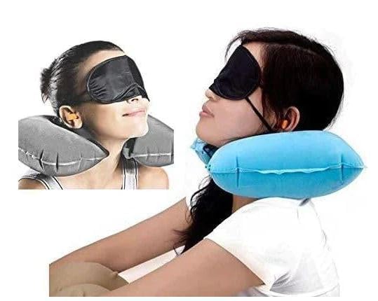 CUESVAP 3 in 1 Travel Accessories | Travel Kit with Neck Rest | Travel Neck Pillow Combo with Soft Eye Mask, Ear Plugs 3