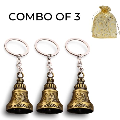 Image of Combo of 3 Guardian Bell Keychain | Golden Phoenix Protection Bells for Riders, Couples & Friends | Good Luck for Motorcycles, Cars & Travel | Set of 3 Golden Phoenix Guardian Bell