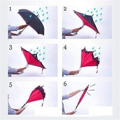 DRAYA DEAL'S Inverted Reverse Umbrella for Car, Double Layer Windproof C Handle Umbrella, Big Size Reversible Upside Down Umbrella for Men & Women, UV & Rain Protection (Multicolor)