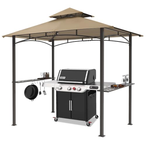 MASTERCANOPY 8 x 5 Grill Gazebo Outdoor BBQ Gazebo Canopy with 2 LED Lights (Khaki)