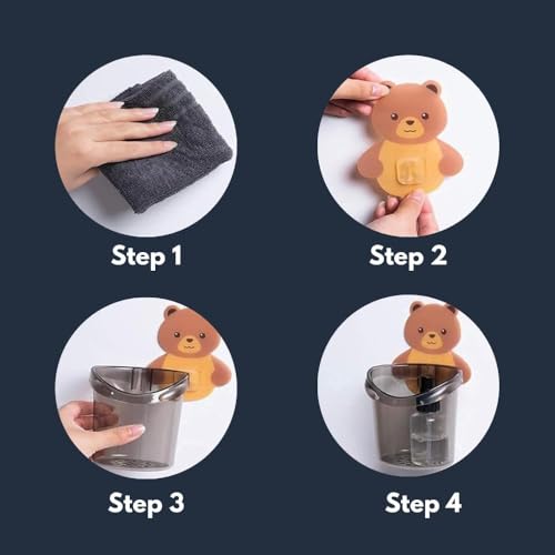 Image of QONETIC 2-Pack Panda Soap Box & Toothbrush Holder for Bathroom - Cute Teddy Design Soap Dish, Toothpaste & Brush Stand, Soap Case for Kids & Adults (2 Black Dishes + 2 Brown Holders)