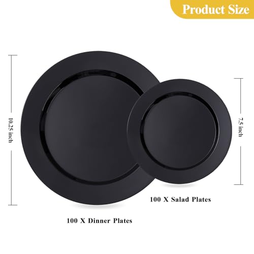 Image of Goodluck 200PCS Black Plastic Plates, Heavy Duty Disposable Black Plates