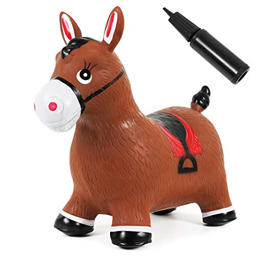 Kiddie Play Bouncy Horse Hopper for Toddlers Inflatable Animals Riding Toys (Pump Included)