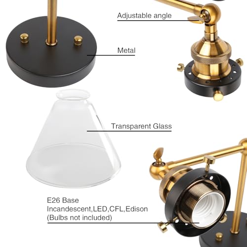 Image of PERMO Industrial 2-Lights Wall Sconces with Dual Funnel Clear Glass Shade Double Sconce Antique Wall Sconce for Mirror Hallway Bedroom, Hardwired, E26 Base