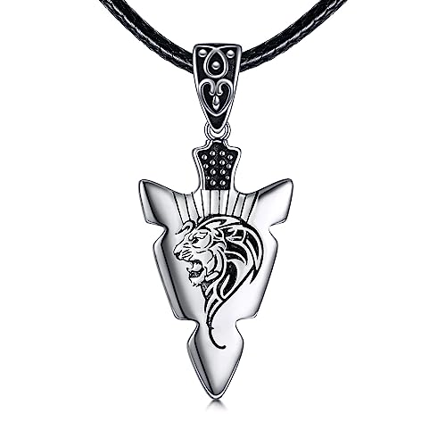 Collier pointu de flèche argent loup lion viking pour homme femme