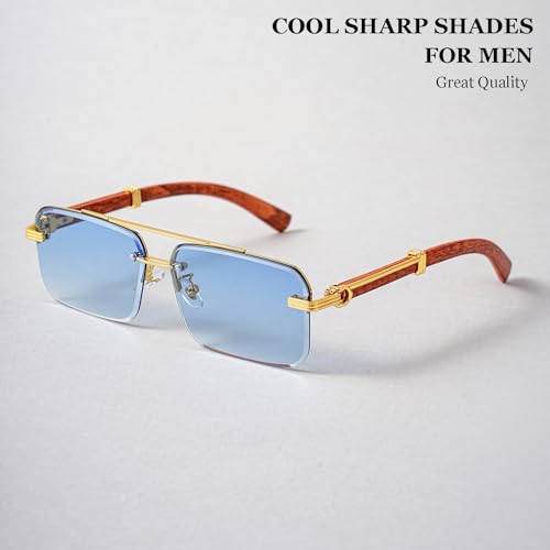 Image of Gleyemor Mens Sunglasses Fashion Rimless Rectangle Sunglasses Square Frameless Sunglasses for Men