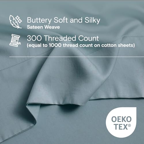 Sijo AiryWeight Tencel Sheet Set, 100% Lyocell Derived from Eucalyptus, Buttery Soft, Architectural Digest 2022 Best Cooling Sheets Winner - 4pc - 2 Pillowcases 1 Fitted 1 Top (Teal, King)