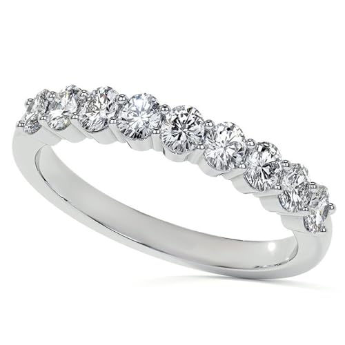 9-Stone Oval Shared Prong Moissanite Annivesary Band for Women, VVS D color Moissanite Anniversary Engagement Eternity Bands Platinum Plated Silver Stacking Rings with Free Engraving