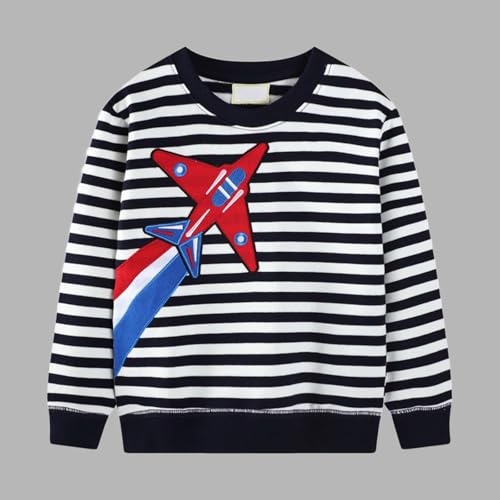 Boys Girls Cute Animals Print Long Sleeve T-Shirt Loose Crewneck Pullover Kids Striped Casual Tee Tops for 2-8 Years2