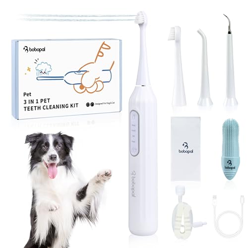 Bobopal Dog Tooth Brushing Kit,3-in-1 Dog Teeth Cleaning Tools,Ultrasonic Electric Toothbrush &...