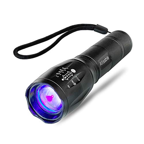 Allisable Black Light, 395nm UV Flashlight Detector for Dry Pet Urine with Zoomable
