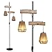 Produktbild Stehlampe holz Boho 2-Lampenschirm Rattan Bauernhof Stehlampe mit ON/OFF indenpental Schalter, Stehleuchte Wohnzimmerlampe Hohe Stehlampen für Schlafzimmer Büro(Ohne Leuchtmittel)