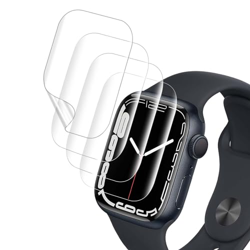 Carantee 4 Stück Schutzfolie für Panzerglas für Apple Watch Series 7/8/9(41mm) Flexible TPU Displayfolie Volle 3D Keine Blasen Sensible Berührung 0 15mm HD-Klar iWatch 41mm Displayschutzfolie