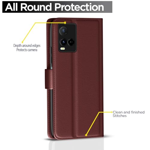 Image of Brown Leather Finish Protection Flip Case Cover for Vivo Y33T / Y33S | Y21 / Y21A / Y21S / Y21e / Y21G | Magnetic Closure, Stand Feature, Card Slots - Light Weight Design (Brown)