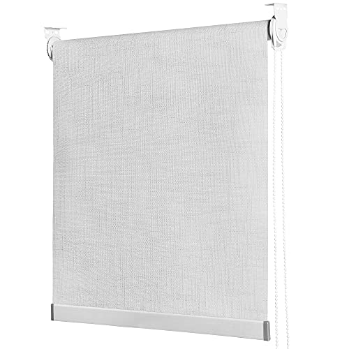 PONY DANCE 100% Blackout Roller Shades Natural Linen Look Blinds Thermal Insulated UV Protection Privacy Protected Noise Reduction, Easy to Install 28" x 72"(71.1 cm x 231 cm), Silver Grey