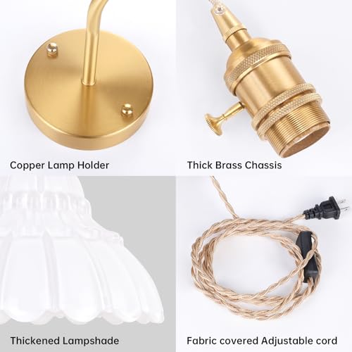 Image of Shenmoyl Vintage Plug in wall sconces Set of 2, 4.9FT Corded Wall Lamps with White Lily of The Glass Shade Hanging, sconces wall Decor for Bedroom Living Room Hallway Doorway