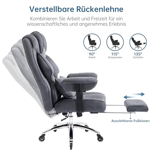 Asukale Plus Bürostuhl 200kg | 2 Lendenkissen(Massage+Standard) XXL Sitz – Ansicht 4