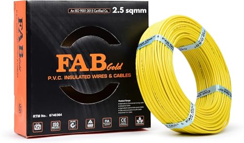 Image of 2.5 sqmm Single Core Copper Electrical Wire, 90 Meter (Yellow) | Heat Resistant & Flame Retardant (FR) | Lead-Free LSH House Wire for Home & Industrial Use