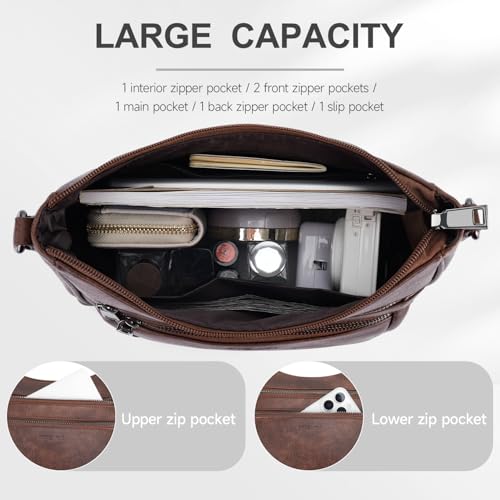 Crossbody Bags for Women Leather Purse Trendy Multi Pocket Shoulder Handbags with Adjustable Guitar Strap3