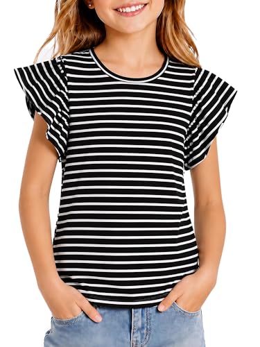 Image of Girls' Summer Shirts Cute Tops Ruffle Sleeve Crew Neck Casual Tees