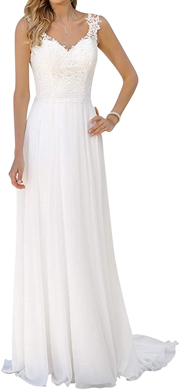 JAEDEN Boho Brautkleid Lang Damen A Linie Strandhochzeit Brautkleid Hochzeitskleider Spitze Chiffon V-Ausschnitt