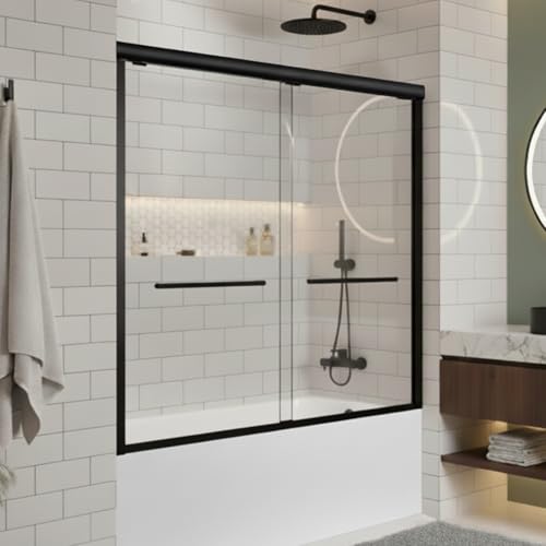 Sliding Bathtub Shower Door, 56-60" W x 57" H Glass