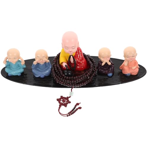 Toyvian Figura de Monje Pequeño Solar Cabeza Asintiendo, Decoración para Salpicadero de Coche, Adorno Budista Zen para Interiores de Automóviles, Set de 2 Piezas (Monje Pequeño Cuatro