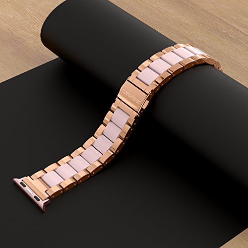 Wearlizer Compatible With Apple Watch Band 42Mm 44Mm 45Mm 49Mm Fashion Wristbands Womens For Iwatch Se Stainless Steel And Resin Replacement Metal, Series Se Ultra 8 7 6 5 4 3 2 1-Dark Rose Gold+Pink #TOP2