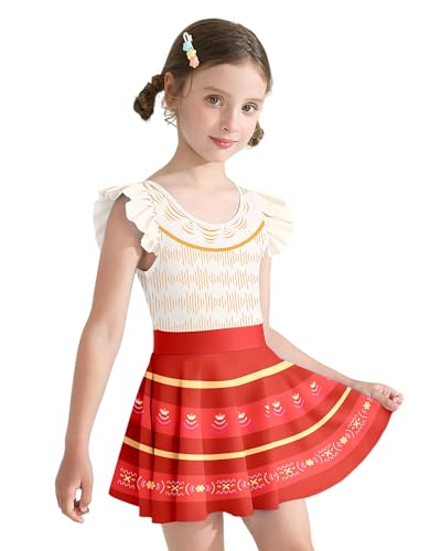 One Piece Swimsuit Skirted Girls Sunny Red Short Sleeve Swimwear 5t 5-6 Years Little Girls