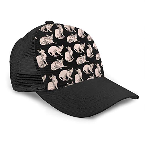 Baseball Hat Mesh Trucker Style Hat Cap Camping Hat Hairless Naked Cats Sphynx Cats Pattern