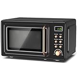 Moccha Retro Microwave, 0.7Cu.ft Compact Microwave, 700-Watt Countertop Microwave Ovens w/5 Micro Power, Delayed Start Function, LED Display, Child Lock, Small Microwave (Black)