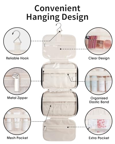 Image of Narwey Large Hanging Toiletry Bag Travel Makeup Bag Cosmetic Organizer for Women and Girls, AB-Black, Medium