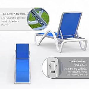 Domi Patio Chaise Lounge Chair Set of 3Outdoor Aluminum Polypropylene Sunbathing Chair with Adjustable BackrestArmSide Tablefor BeachYardBalconyPoolside2 Blue Chairs WTable