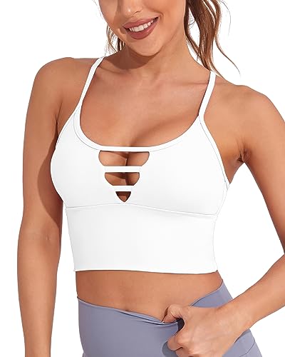 Image of AngiMelo Longline Sports Bras for Women High Support Strappy Push Up Workout Tops Built in Bra Padded Crop Yoga Tank Top