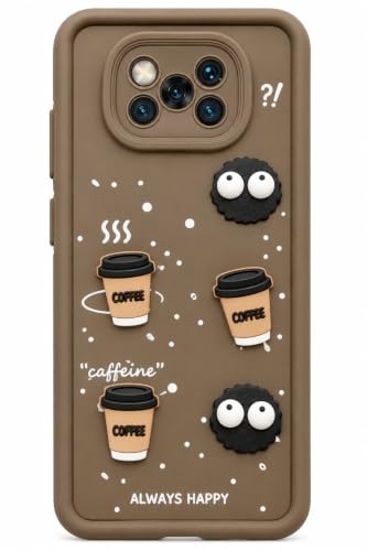 Image of Bintage Back Cover Compatible for Poco X3 / Poco X3 Pro | Cute Fun Ball | 3D Taddy Smiley Coffee | Milk Case | Full Body Protection - Brown
