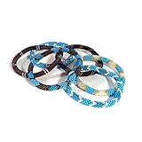 Beaded Bracelets traditional American native style roll-over and stretchable crochet rope handmade jewelry [unisex] (BlueMixSet6, cz glass seed beads 11/0)