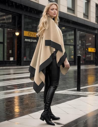 KASTWAVE Women's Shawl Wraps Open Front Poncho Cape Oversized Sweaters Casual Cardigan Shawls for Spring Fall Winter Birthday Gifts for Ladies, Black Coffee