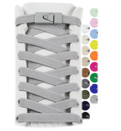 Stepace 2 Pairs Elastic Shoe Laces for Sneakers No Tie Shoelaces for Adults and Kids 8mm Wide Stretch Tieless Shoestrings for Running Shoes One Size Fit All Gray 120