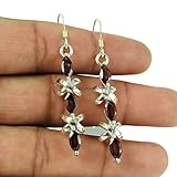 Cross 925 Sterling Silver Genuine Garnet Gemstone Dangle Hook Earrings for Women
