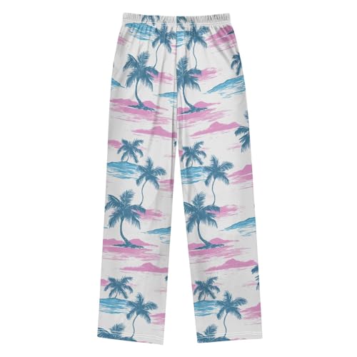 Pajama Pants Sleep Pants Blue Palm Trees on Beach for Age 6-142