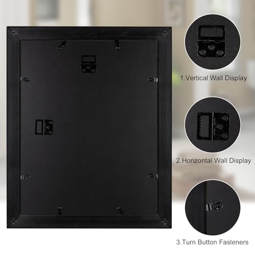 Image of Black Picture Frames 11x14 Vintage Picture Frame Wood | Real Glass, Matted 9x12 or 11 x 14 Photos, Easy Photo Changes, Wall Hanging