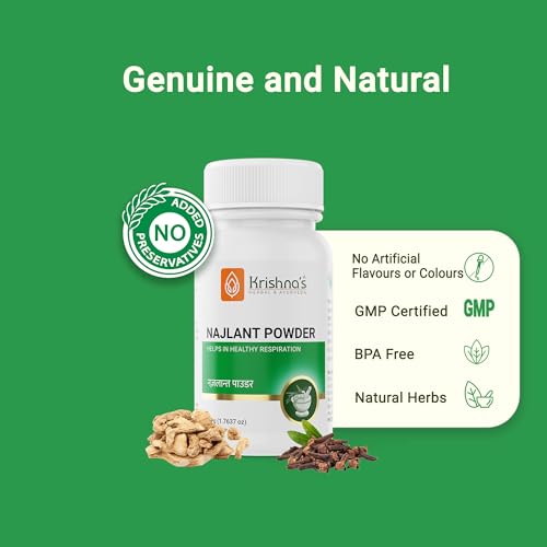 Image of Krishna's Najlant Powder - Herbal Respiratory Support for Lungs, Cough & Congestion Relief, No Artificial Colors or Flavors - 50 g (Pack of 1)