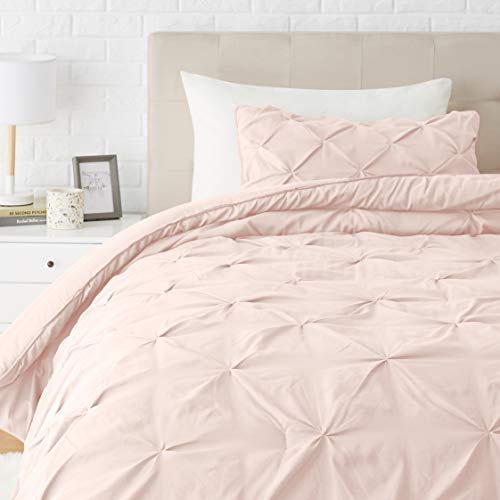 AmazonBasics Pinch Pleat Down-Alternative Comforter Bedding Set - Twin/TwinXL, Blush