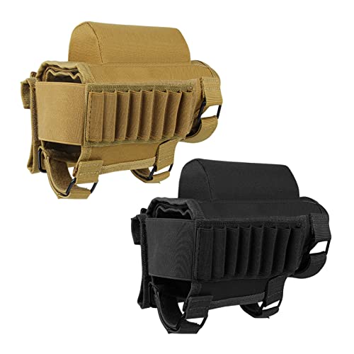 AIRSSON Rifle Cheek Riser with 2 Molle Pouch for 8 Grid Shells and 2 Different Heights (Bundle in Black and tan)