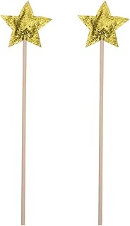 Kisangel 2pcs Star Wand Gold Wooden Fairy Wand Princess Wand Crown Magical Wand Princess Cosplay Costume for Girls