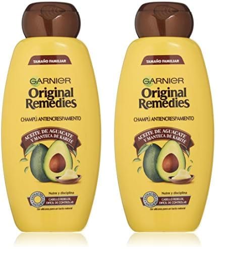 Garnier Original Remedies - Champú con Aceite de Aguacate y Manteca de Karité para Pelo Rebelde y Escrespado - 600 ml (Paquete de 2)