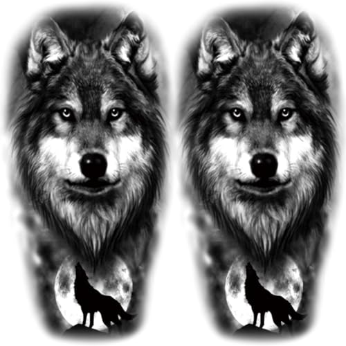 Oottati 2 Sheets Realistic Animal Temporary Tattoos Stickers Moon Roar Wolf Designs For Men Waterproof Arm Leg Fake Body Art, Gym & Parties Bold Masculine Decals