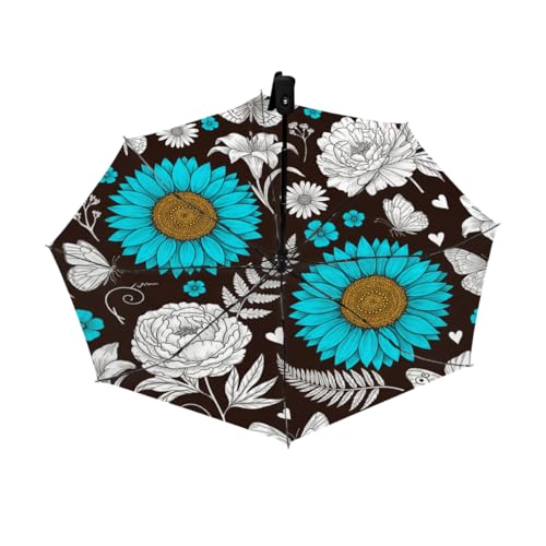 Parapluie de voyage pliant inversé anti-vent et compact rose marguerite