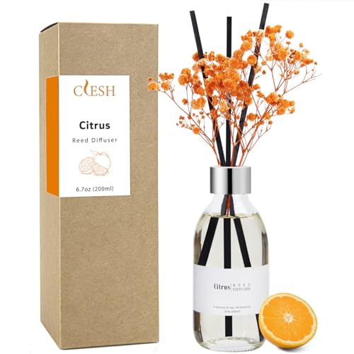 Clesh Reed Diffuser Set, 6.7 oz Citrus Scented Diffuser with Sticks, Home Fragrance Reed Diffuser for Bathroom Shelf Decor
